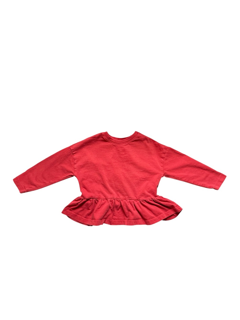 Hanna Andersson Kids Toddler Long-Sleeve Red Peplum Top 100% Cotton 4T